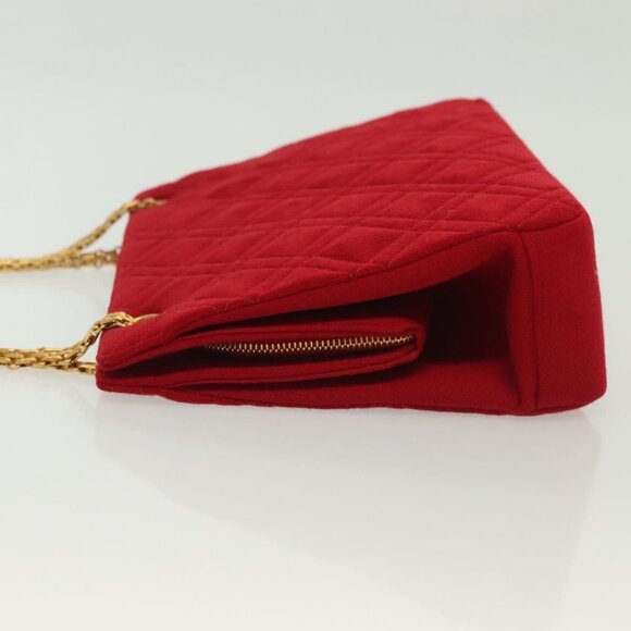 CHANEL Chain Shoulder Bag Cotton Vintage Red Gold CC Auth - Picture 5 of 15